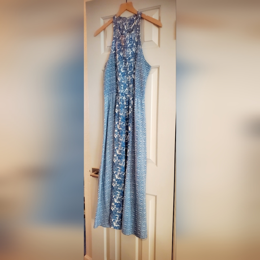 Japna Blue Maxi Sundress with Halter Neckline Sleeveless Design